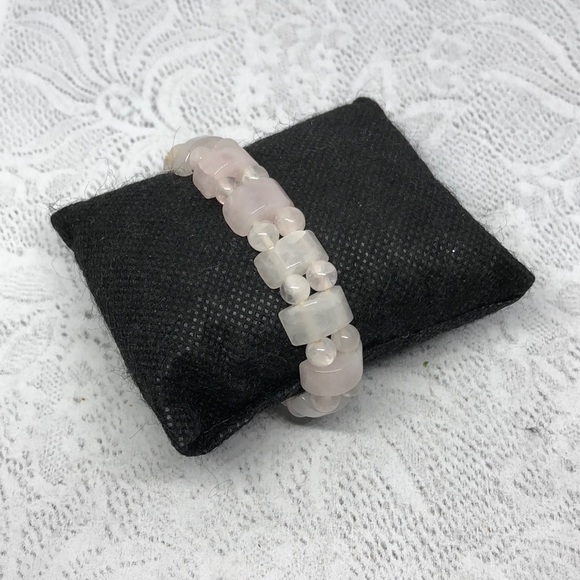Artisan Jewelry - Pink natural quartz stretch bracelet boho  free spirit layering stack
